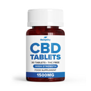 Tub of Hempthy CBD Tablets 1500mg round tablets